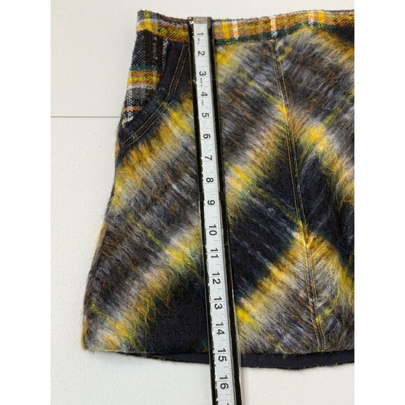 Urban Outfitters Plaid Mini Skirt XS Blue Yellow Preppy Academia Wool Blend - Picture 5 of 8
